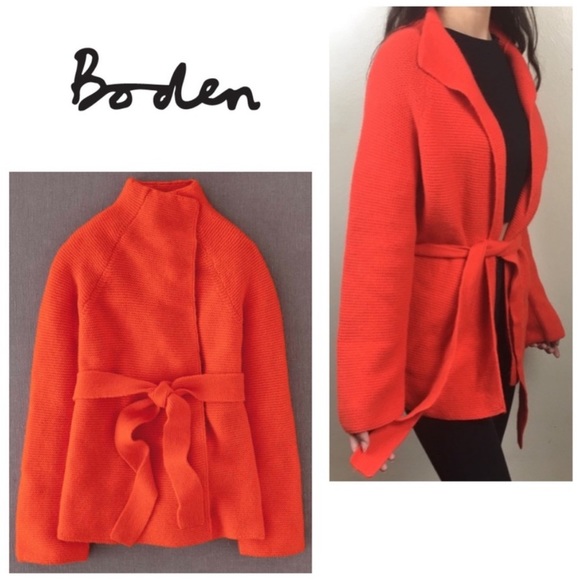 Boden Sweaters - Boden Orange Wool Alpaca Wrap Open Front Sweater Waist Tie